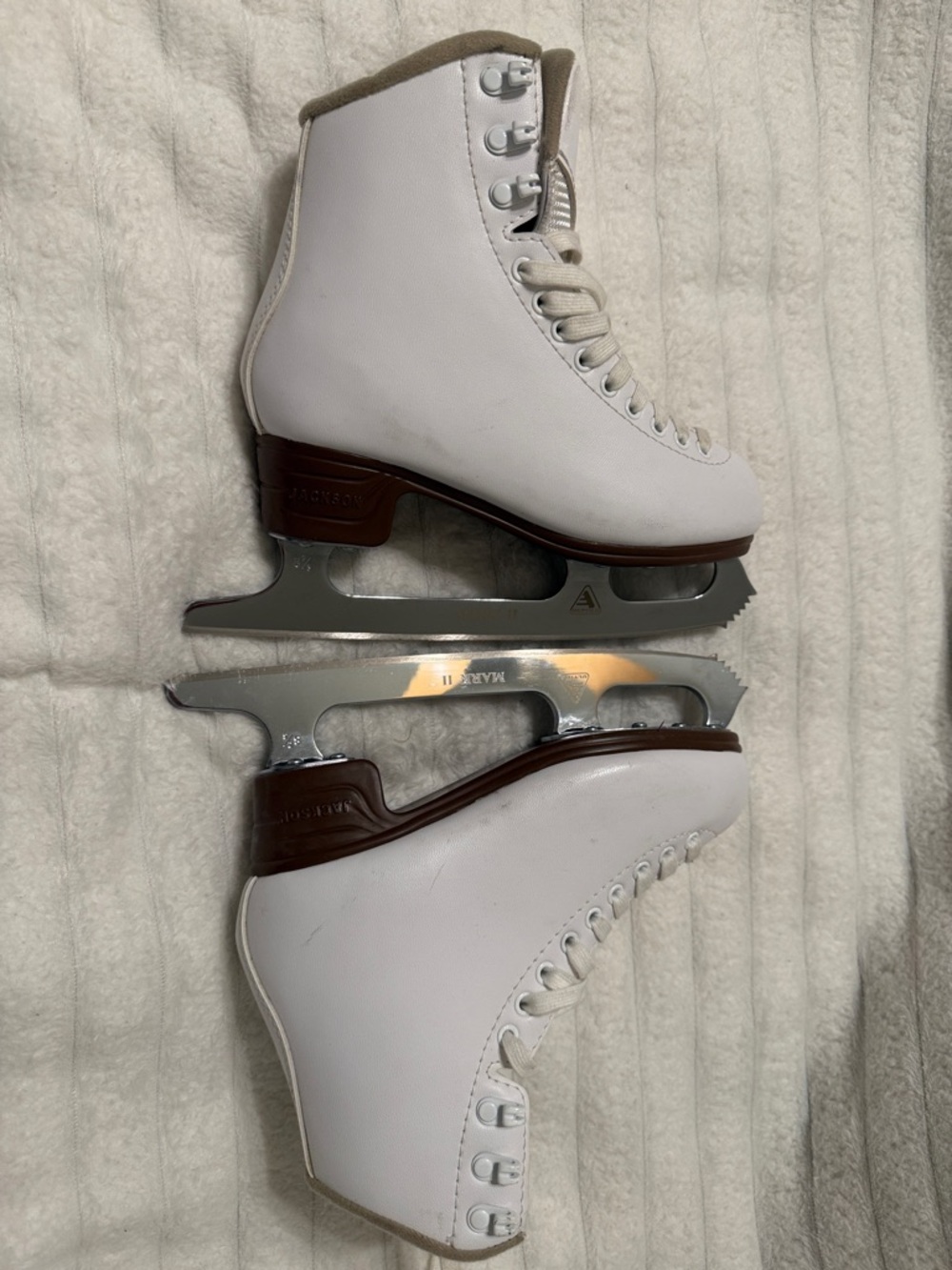 JACKSON Excel White Girls Figure Skates with Brown Soles